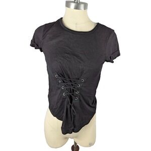 Almost Famous Juniors Black Corset Front High-Low Tee Shirt Size XS